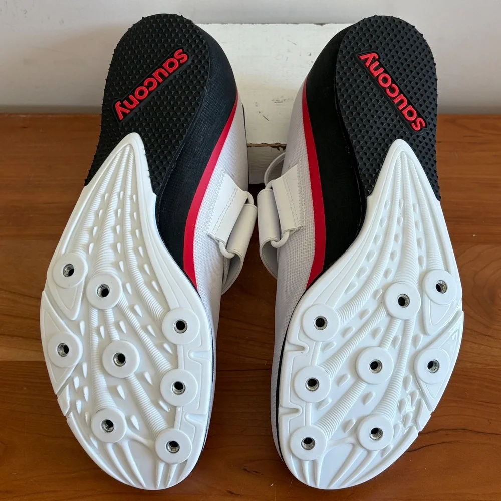 Saucony Soarin J3 Mens 9 Track Field Spikes White‎ Black Red Long Triple Jump PV